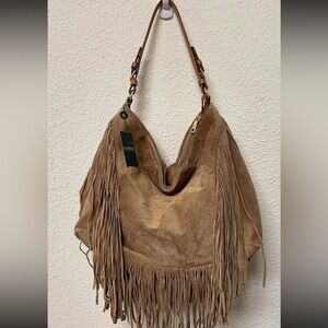 Ralph Lauren Tan Suede Fringe Shoulder Bag (ISO)